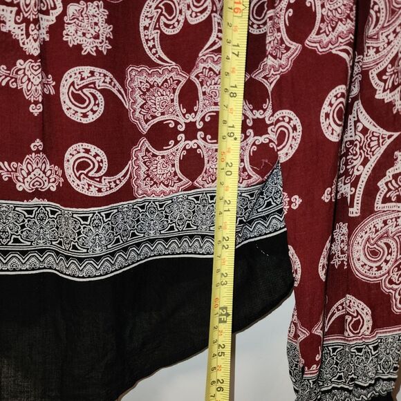 Lucky Brand Womens M Burgundy BOHO Paisley Print Chiffon Blouse Top Hippie Flowy - Picture 9 of 16